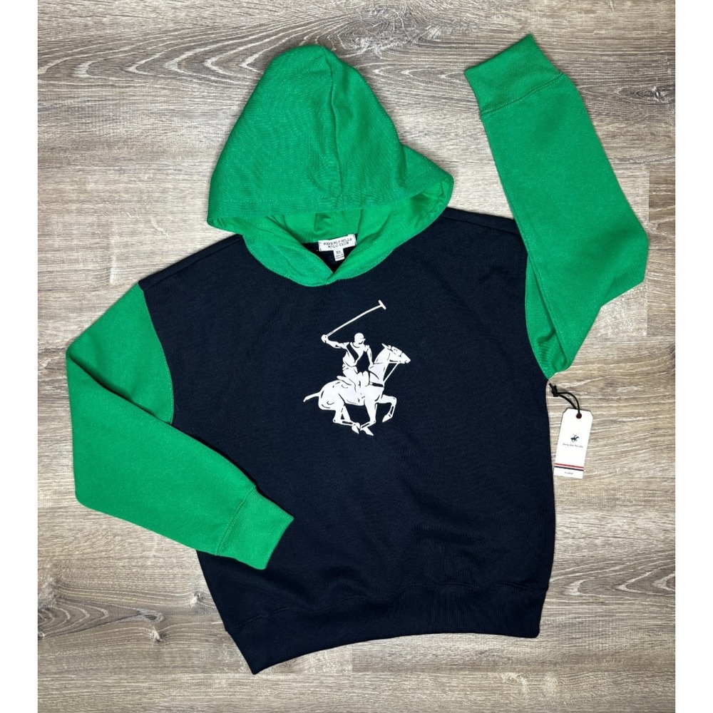 Beverly Hills Polo Club Boys Youth Colorblock Pullover Hoodie Navy Green XL NWT